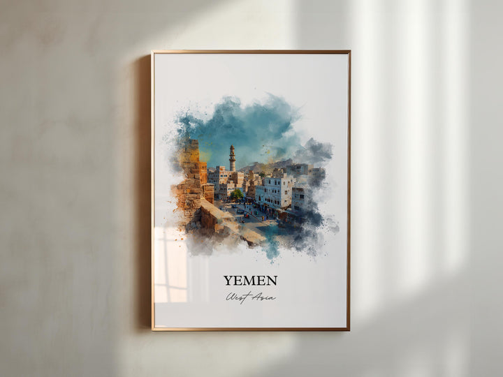 Yemen Wall Art, Yemen Print, Yemen Watercolor Art, Yemen Gift, Travel Print, Travel Poster, Housewarming Gift