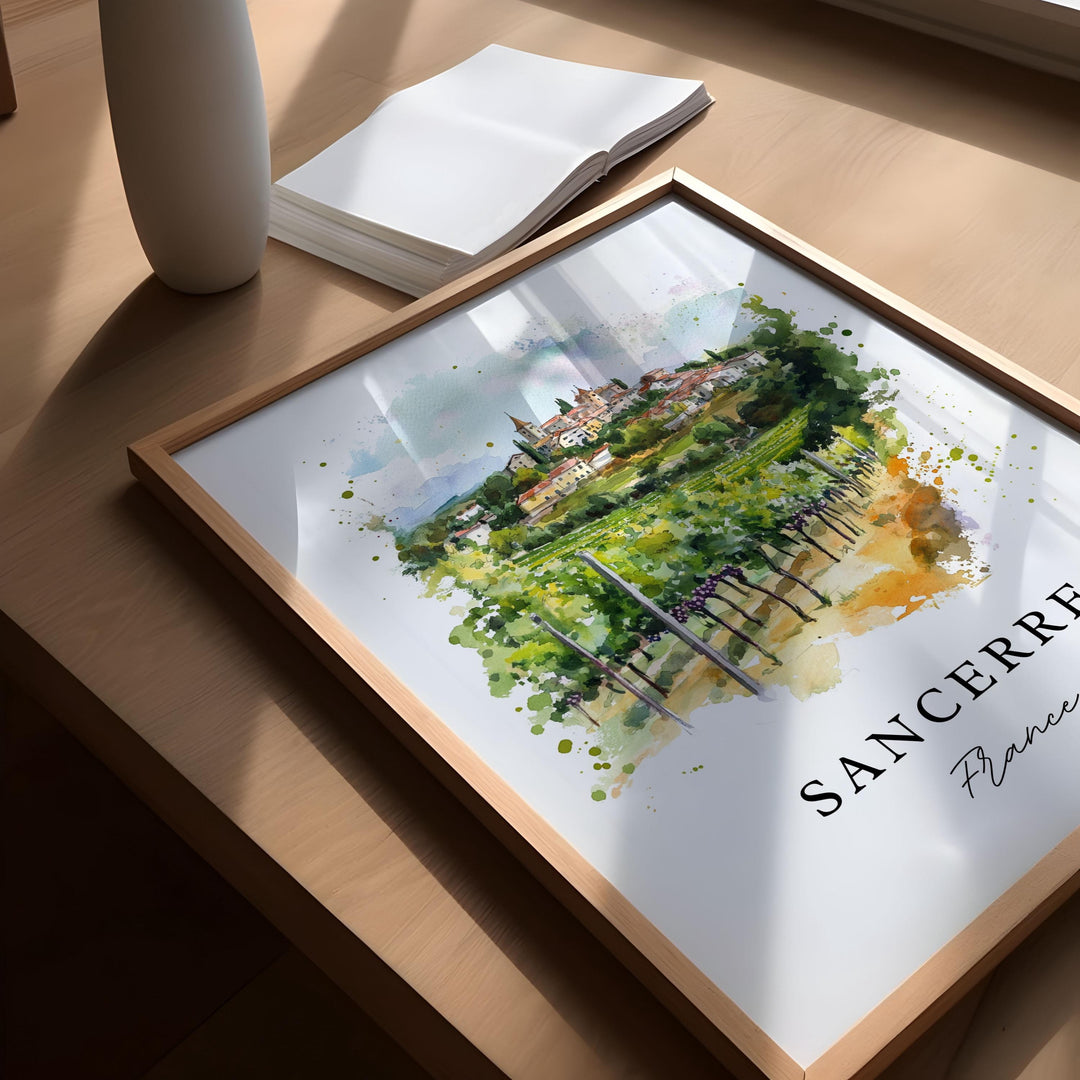 Sancerre France Wall Art, Sancerre Wine Region Print, Sancerre Watercolor, Sancerre FR Gift,