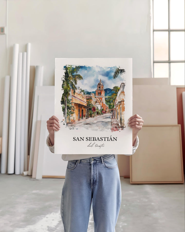 San Sebastián del Oeste Wall Art, Jalisco Print, Mexico Watercolor Art, Jalisco Gift, Travel Print, Travel Poster, Housewarming Gift