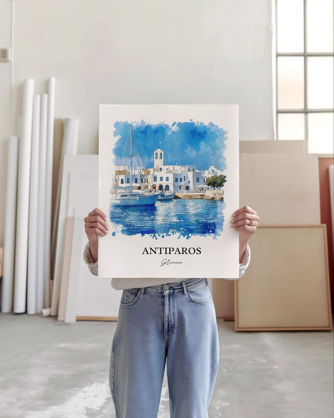 Antiparos Wall Art, The Cyclades Print, Paros Watercolor Art, Antiparos Greece Gift, Travel Print, Travel Poster, Housewarming Gift