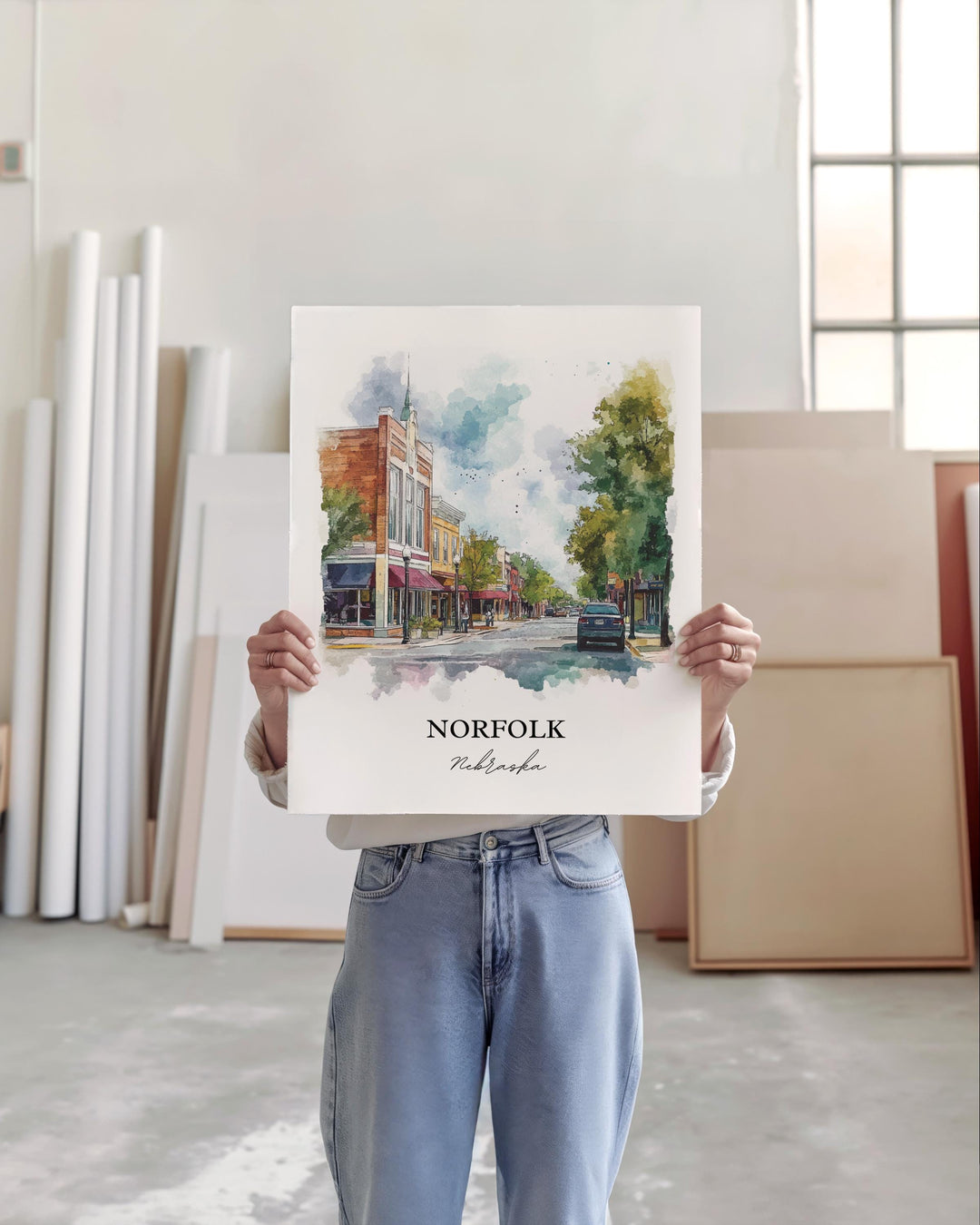 Norfolk, Nebraska, USA – Watercolor Art Print