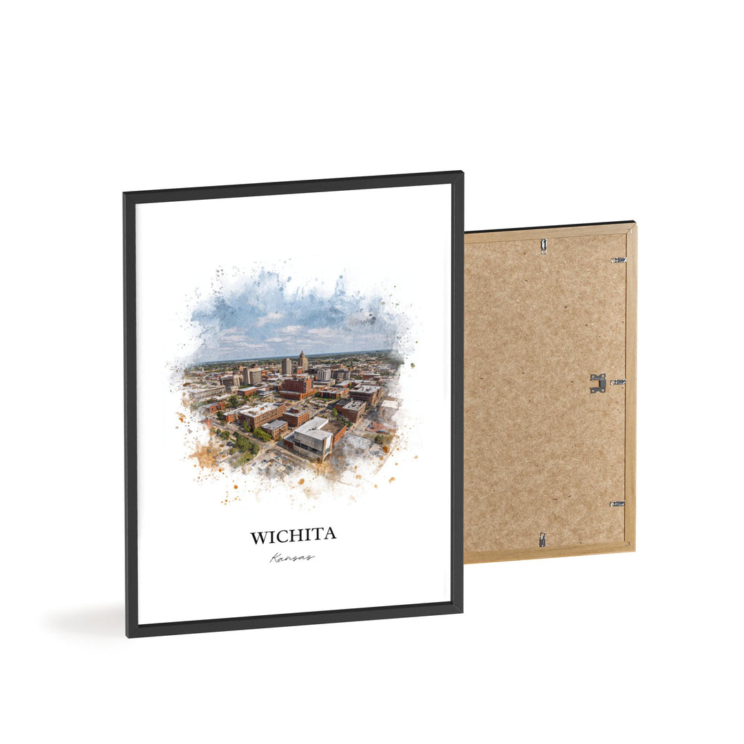 Wichita KS Wall Art, Wichita Print, Wichita Watercolor Art, Wichita Kansas Skyline Gift, Travel Print, Travel Poster, Housewarming Gift
