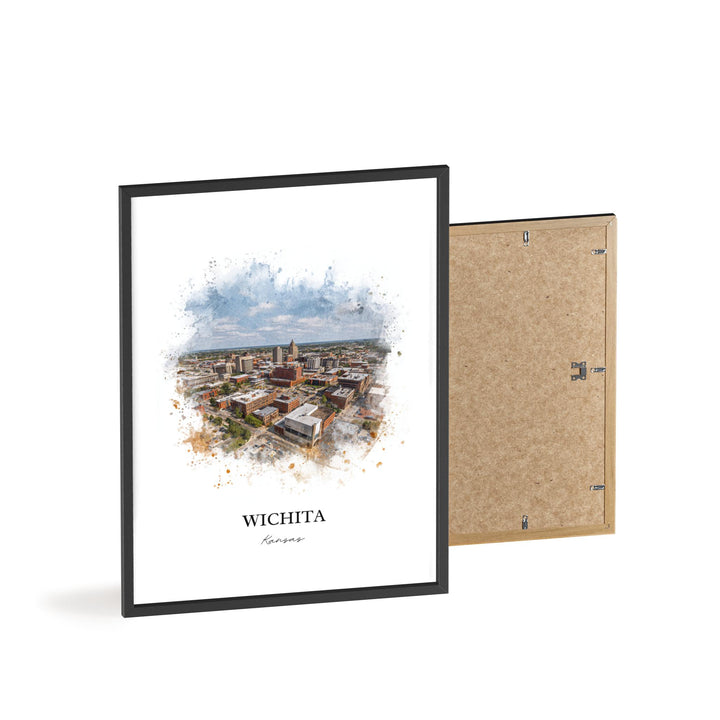 Wichita KS Wall Art, Wichita Print, Wichita Watercolor Art, Wichita Kansas Skyline Gift, Travel Print, Travel Poster, Housewarming Gift