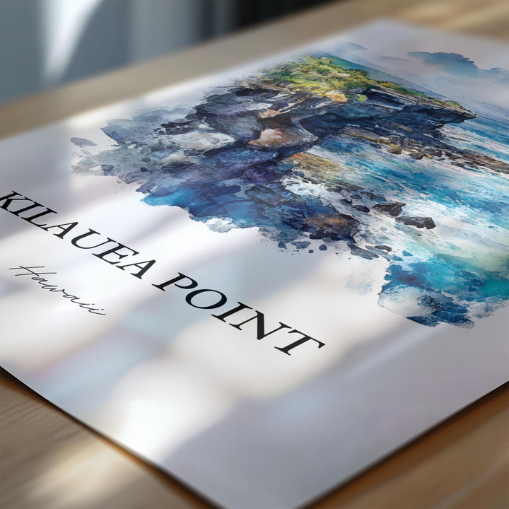Kilauea Point Wall Art, Kauai Print, Kauai Hawaii Watercolor Art, Kilauea Point Gift, Travel Print, Travel Poster, Housewarming Gift