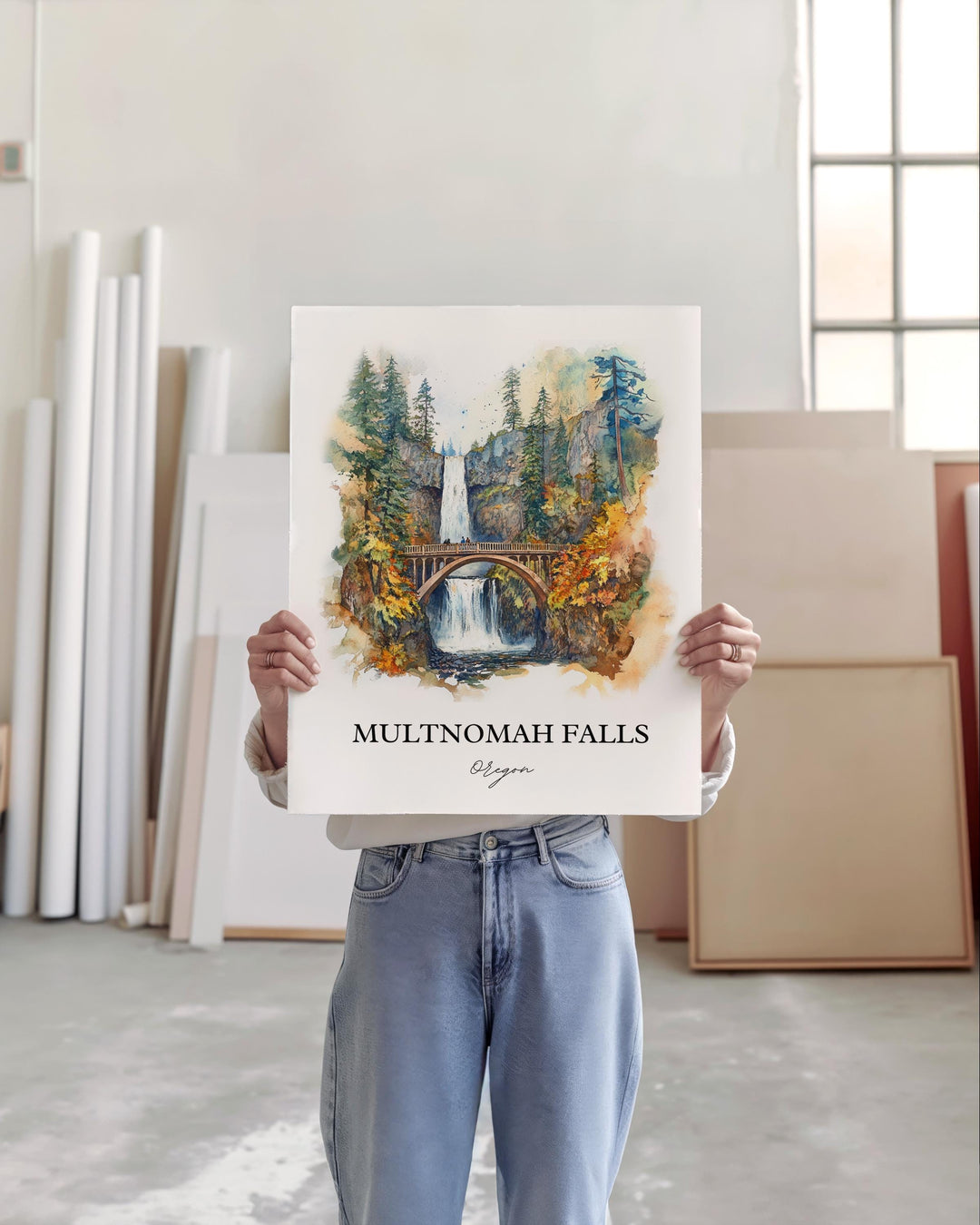 Multnomah Falls, USA – Watercolor Art Print
