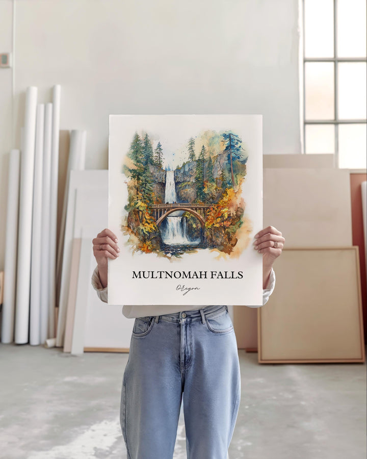 Multnomah Falls, USA – Watercolor Art Print
