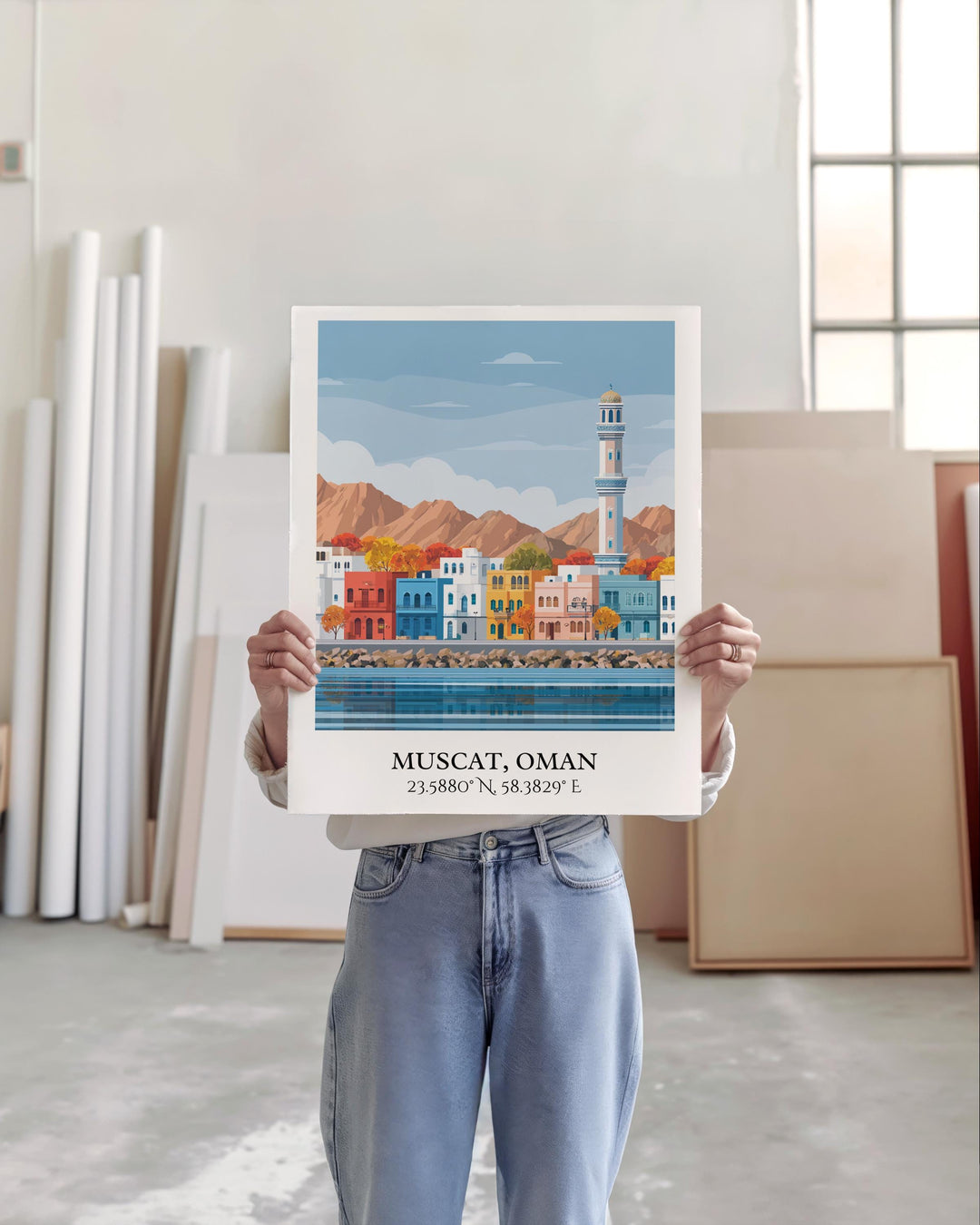Muscat Wall Art, Muscat Oman Print, Oman Watercolor, Oman Travel Gift, Travel Print, Travel Poster, Housewarming Gift