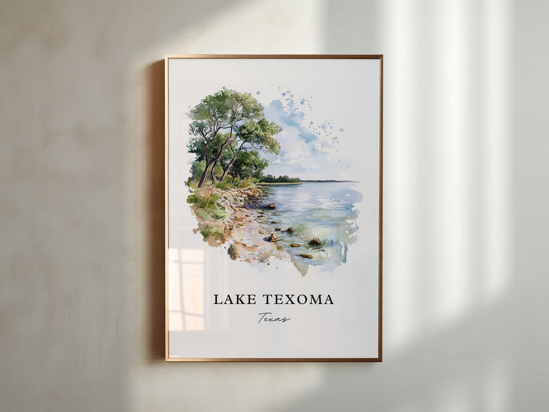 Lake Texoma Wall Art, Lake Texoma Print, Lake Texoma Watercolor Art, Denison Texas Gift,