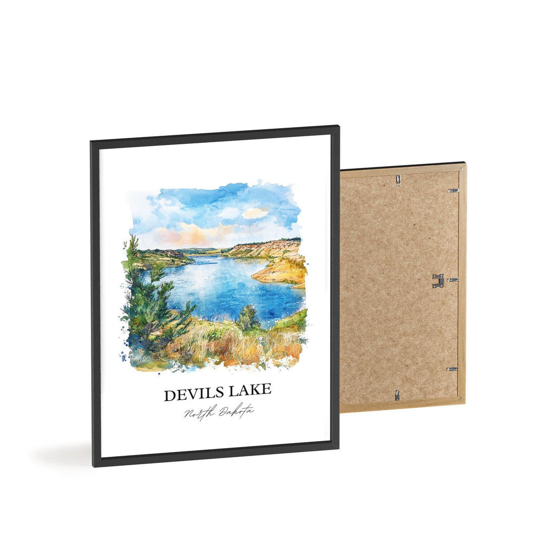 Devils Lake ND Wall Art, Sauk County Print, Devils Lake Watercolor Art, Devils Lake Gift, Travel Print, Travel Poster, Housewarming Gift