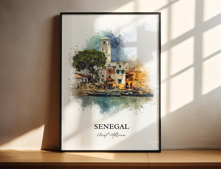 Senegal Wall Art, Senegal Print, Senegal Watercolor Art, Senegal Africa Gift, Travel Print, Travel Poster, Housewarming Gift