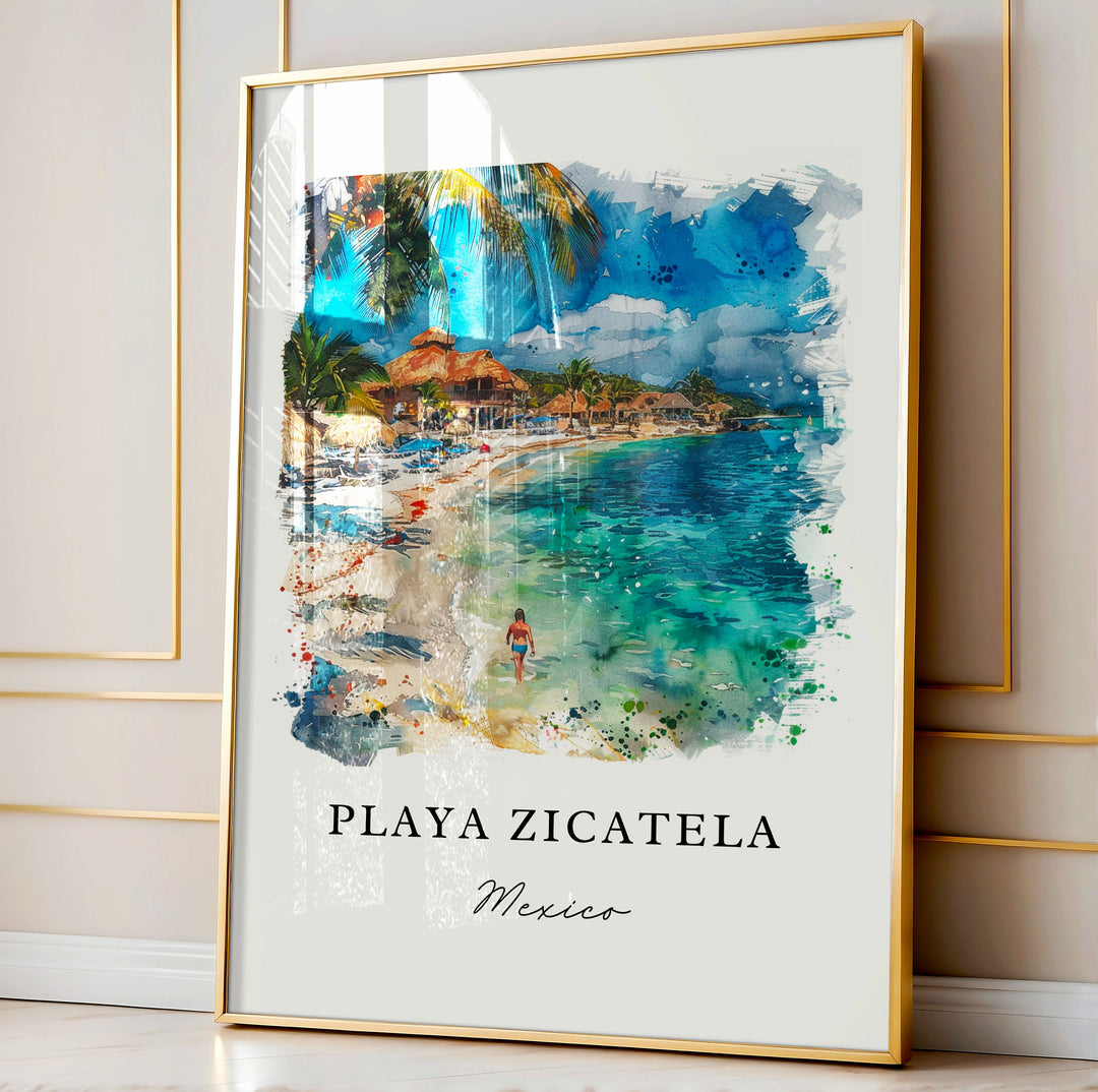 Playa Zicatela MX Art, Playa Zicatela Print, Oaxaca Watercolor Art, Puerto Escondido Gift,