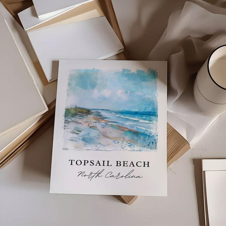 Topsail Beach NC Art, Topsail Beach Print, Pender County Watercolor Art, Wilmington NC Gift,