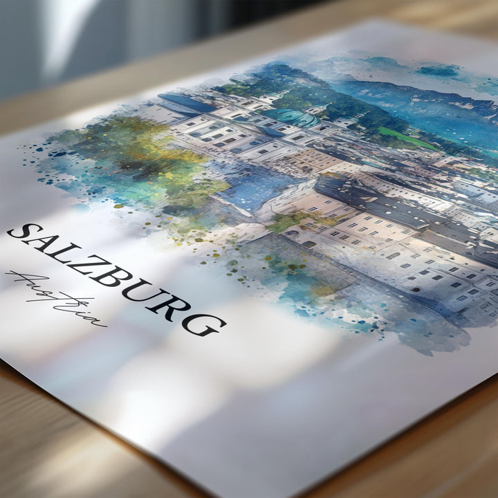 Salzburg Wall Art, Austria Print, Austria Watercolor Art, Salzburg Gift, Travel Print, Travel Poster, Housewarming Gift