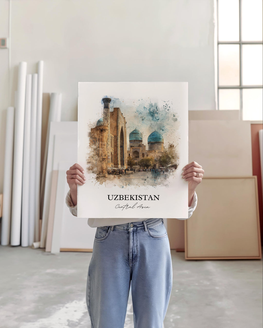 Uzbekistan Wall Art, Uzbekistan Print, Uzbekistan Watercolor Art, Uzbekistan Gift, Travel Print, Travel Poster, Housewarming Gift