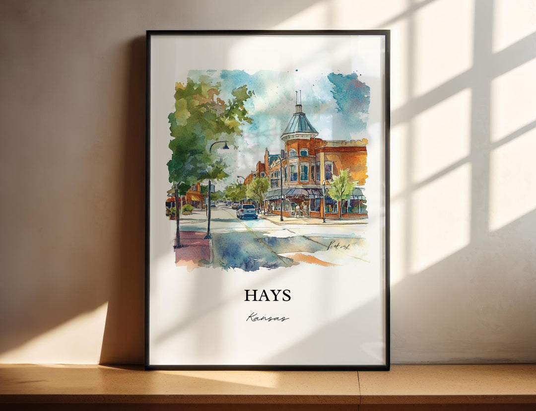 Hays Kansas Wall Art, Ellis County Print, Kansas Watercolor Art, Hays KS Gift, Travel Print, Travel Poster, Housewarming Gift