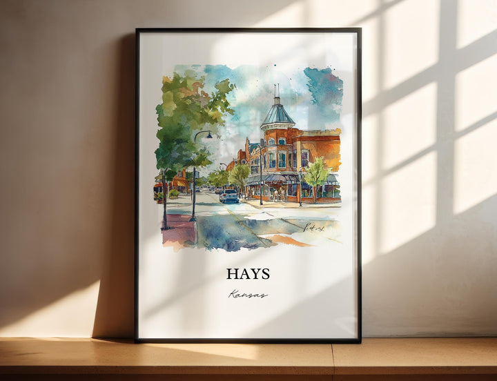 Hays Kansas Wall Art, Ellis County Print, Kansas Watercolor Art, Hays KS Gift, Travel Print, Travel Poster, Housewarming Gift
