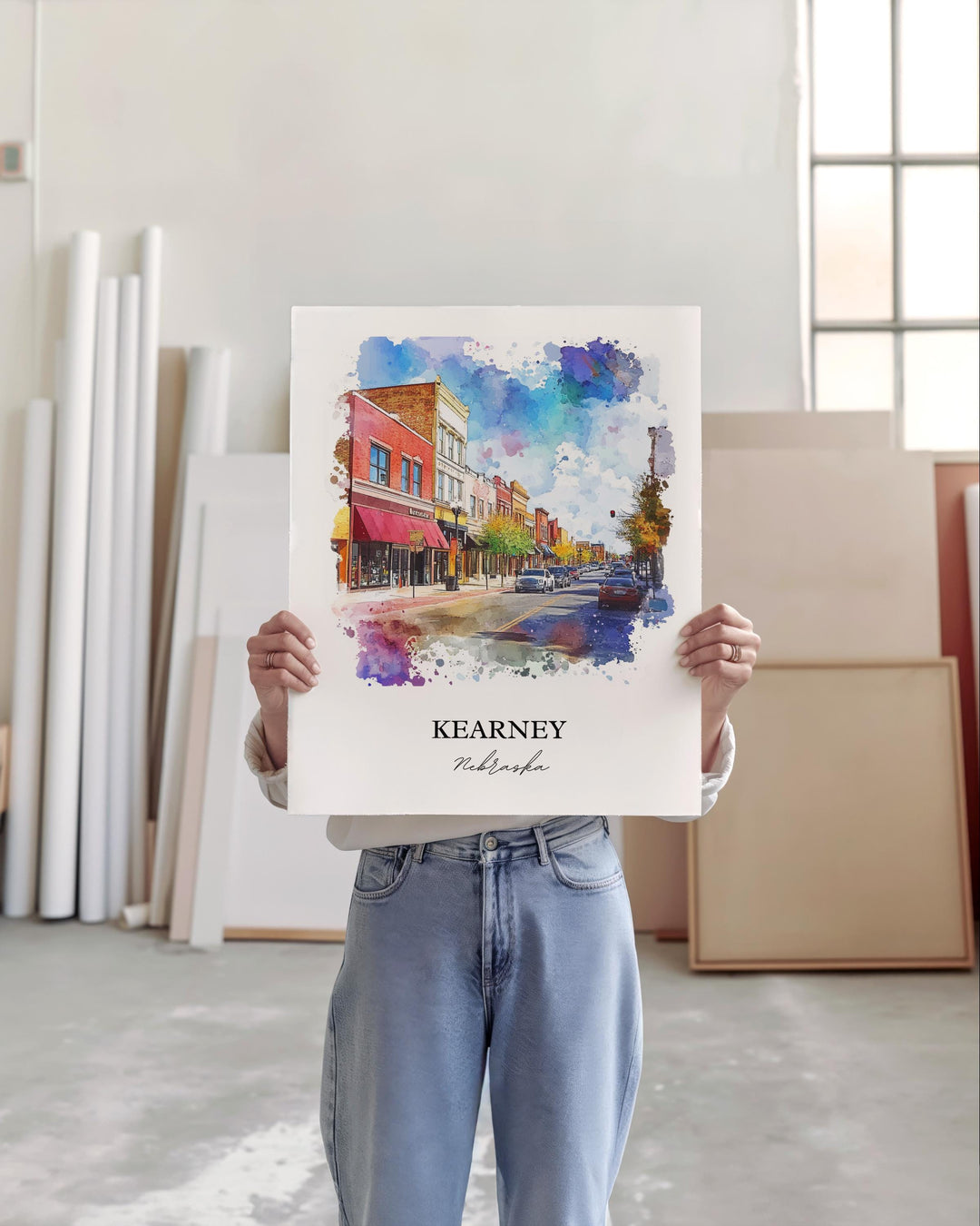 Kearney Nebraska Wall Art, Buffalo County NE Print, Nebraska Watercolor Art, Kearney Gift, Travel Print, Travel Poster, Housewarming Gift