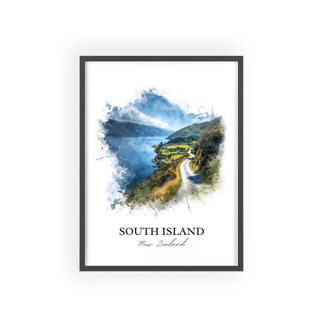 South Island NZ Wall Art, South Island Print, South Island Watercolor Art, New Zealand Gift, Travel Print, Travel Poster, Housewarming Gift