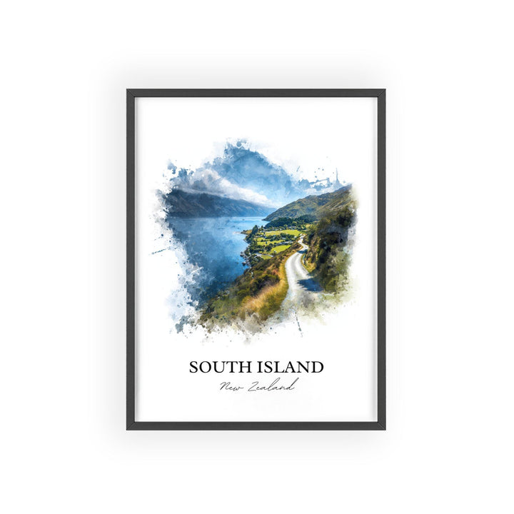 South Island NZ Wall Art, South Island Print, South Island Watercolor Art, New Zealand Gift, Travel Print, Travel Poster, Housewarming Gift