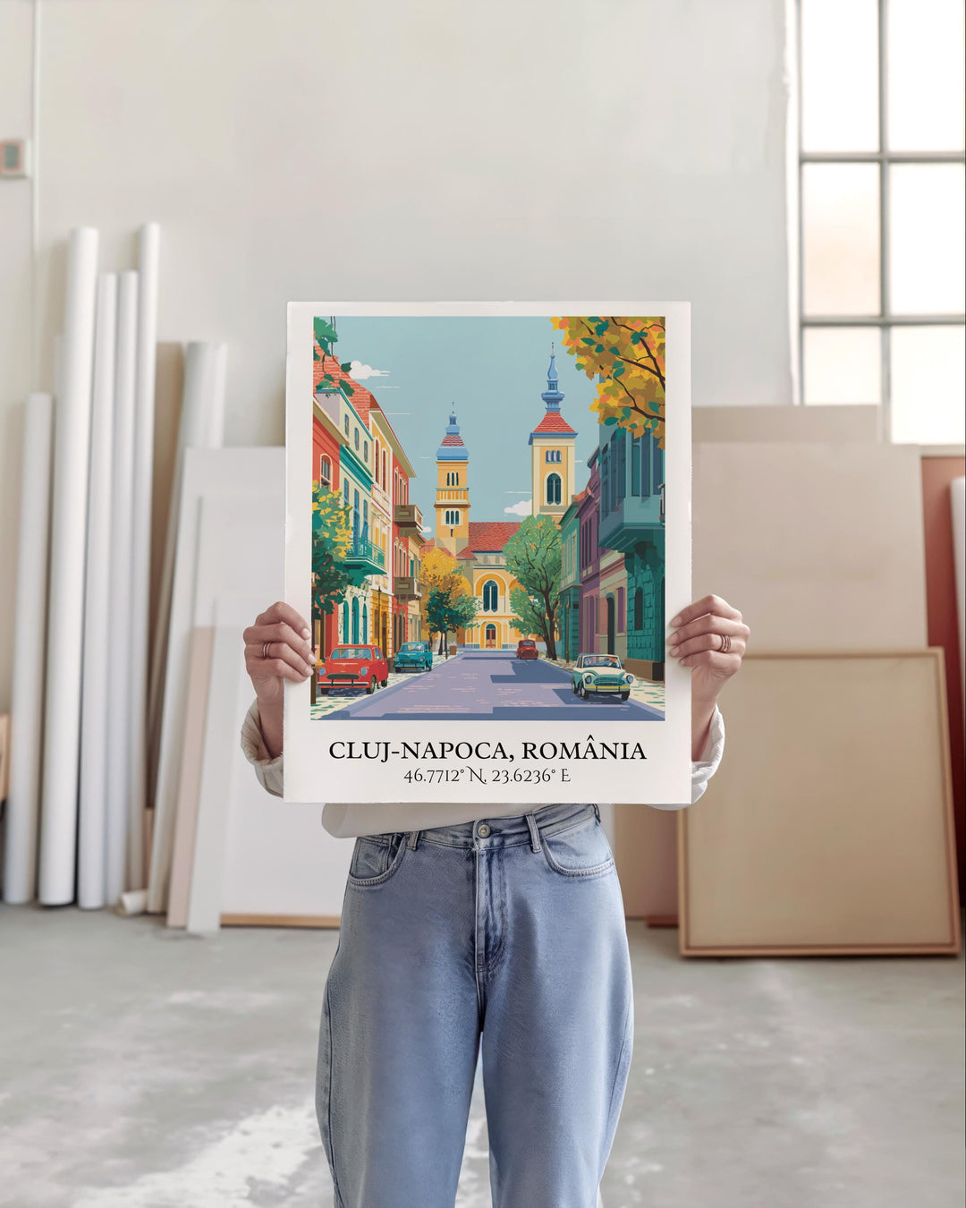 Cluj-Napoca Art, Romania Retro Travel Art, Romania Home Decor, Cluj-Napoca Gift, Romania Travel Art, Travel Prints, Housewarming Gift