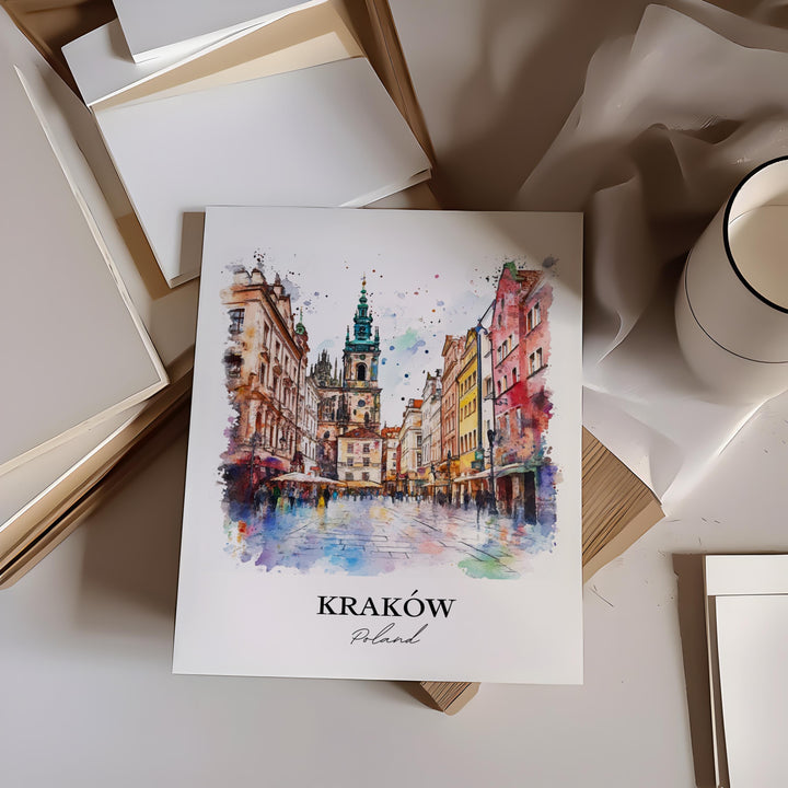 Kraków Wall Art, Kraków Poland Print, Poland Watercolor Art, Kraków Poland Gift, Travel Print, Travel Poster, Housewarming Gift