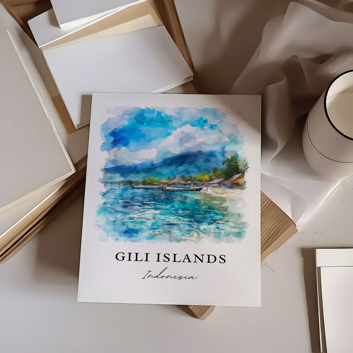 Gili Islands Art, Gili Islands Print, Lombok Indonesia Watercolor Art, Gili Indonesia Gift,