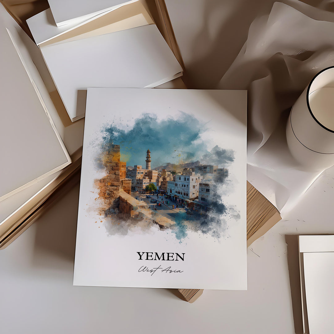 Yemen Wall Art, Yemen Print, Yemen Watercolor Art, Yemen Gift, Travel Print, Travel Poster, Housewarming Gift