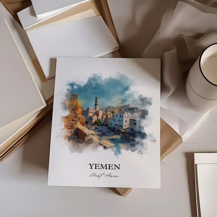 Yemen Wall Art, Yemen Print, Yemen Watercolor Art, Yemen Gift, Travel Print, Travel Poster, Housewarming Gift