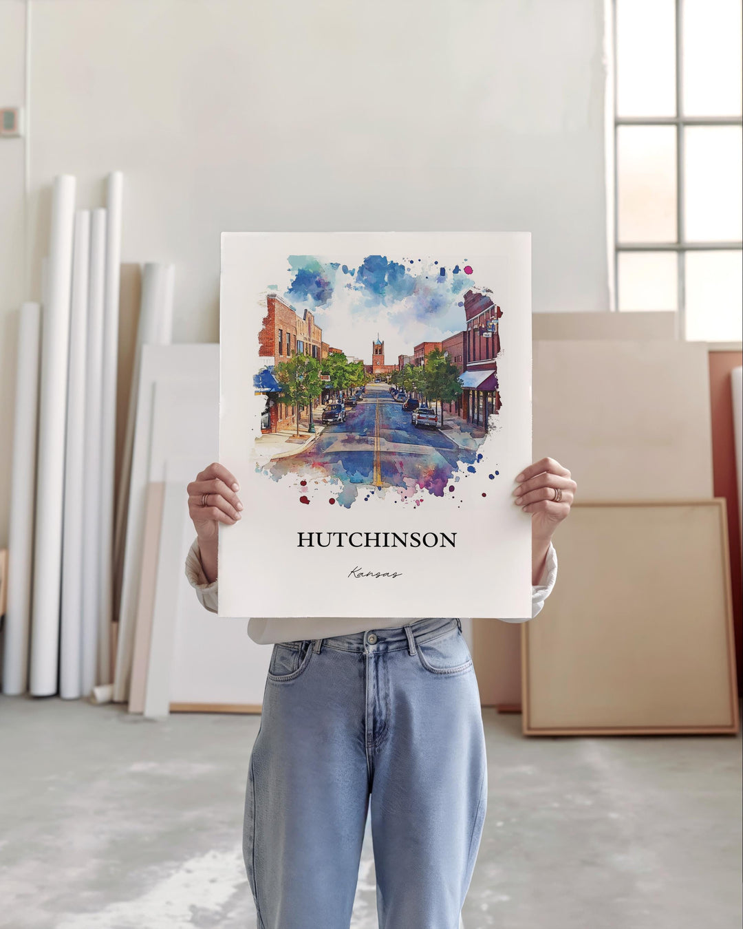 Hutchinson KS Wall Art, Reno County Print, Kansas Watercolor Art, Hutchinson Kansas Gift, Travel Print, Travel Poster, Housewarming Gift