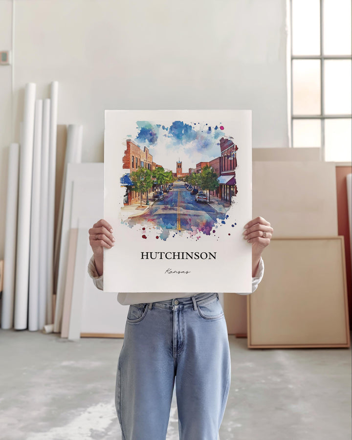 Hutchinson KS Wall Art, Reno County Print, Kansas Watercolor Art, Hutchinson Kansas Gift, Travel Print, Travel Poster, Housewarming Gift