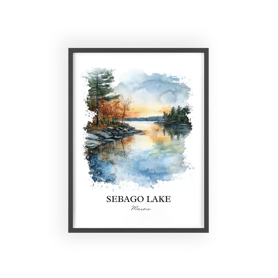 Sebago Lake Wall Art, Casco Maine Print, Maine Watercolor Art, Sebago Lake Gift, Travel Print, Travel Poster, Housewarming Gift