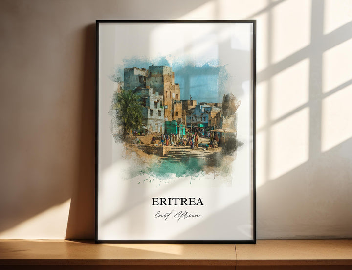Eritrea Wall Art, Eritrea Print, Eritrea Watercolor Art, Eritrea Africa Gift, Travel Print, Travel Poster, Housewarming Gift