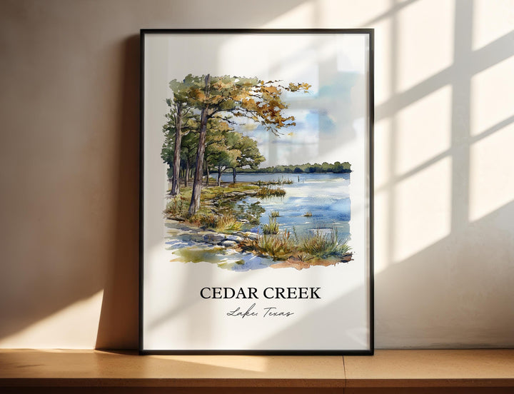 Cedar Creek Lake Wall Art, Kaufman County Print, Texas Watercolor Art, Cedar Creek Lake Gift, Travel Print, Travel Poster, Housewarming Gift