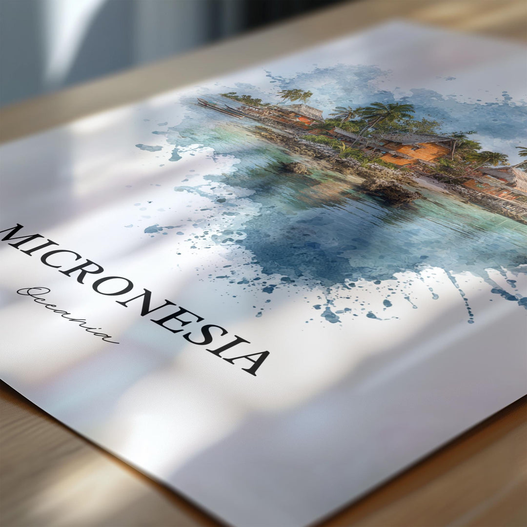 Micronesia Wall Art, Micronesia Print, Micronesia Watercolor Art, Micronesia Gift, Travel Print, Travel Poster, Housewarming Gift