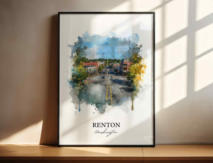 Renton WA Wall Art, Renton Print, Renton Watercolor Art, Renton Washington Gift, Travel Print, Travel Poster, Housewarming Gift
