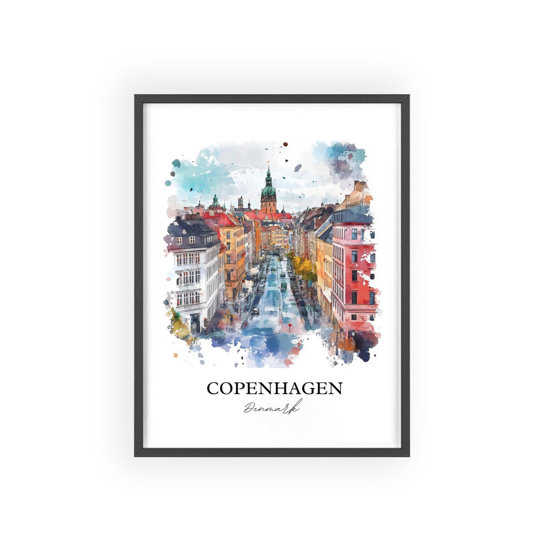 Copenhagen Wall Art, Copenhagen Denmark Print, Denmark Watercolor Art, Copenhagen Gift, Travel Print, Travel Poster, Housewarming Gift