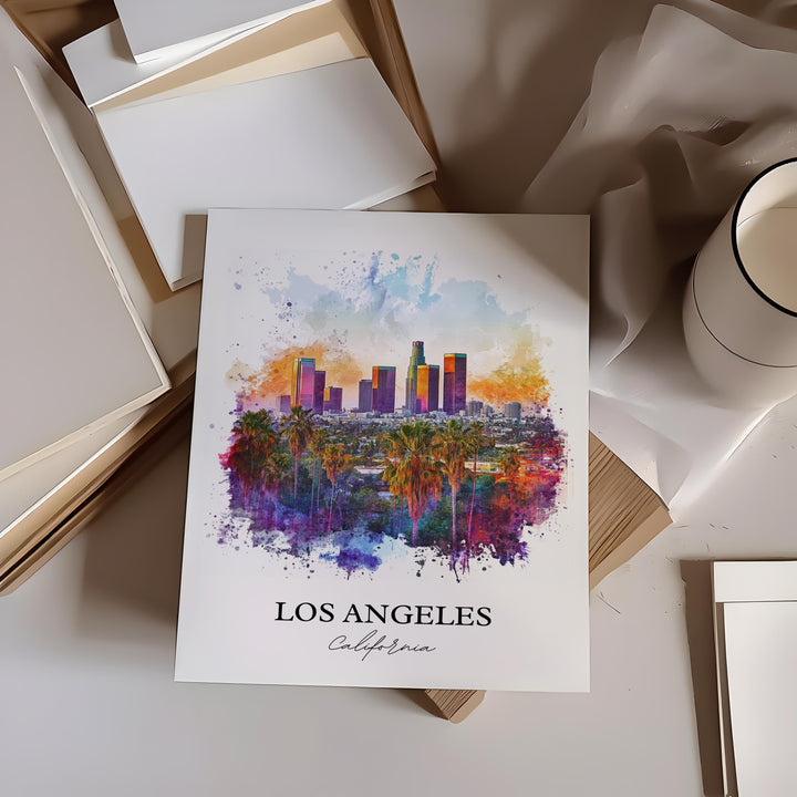 Los Angeles Wall Art, Los Angeles Skyline Print, LA Watercolor Art, Los Angeles Gift, Travel Print, Travel Poster, Housewarming Gift
