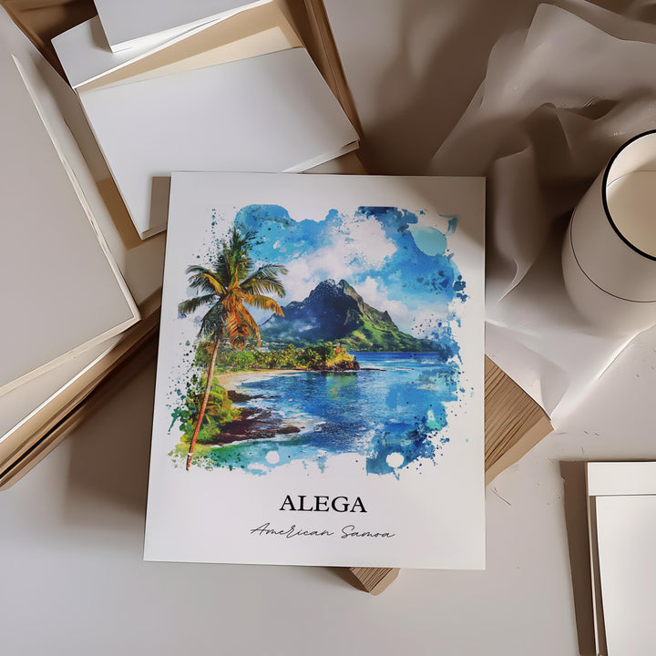 Alega Wall Art, American Samoa Print, Alega Watercolor Art, Tutuila Island Samoa Gift, Travel Print, Travel Poster, Housewarming Gift