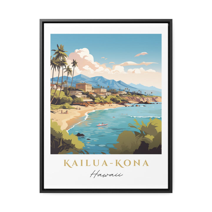 Kona traditional travel art - Hawaii, Kailua-Kona poster, Wedding gift, Birthday present, Custom Text, Personalised Gift