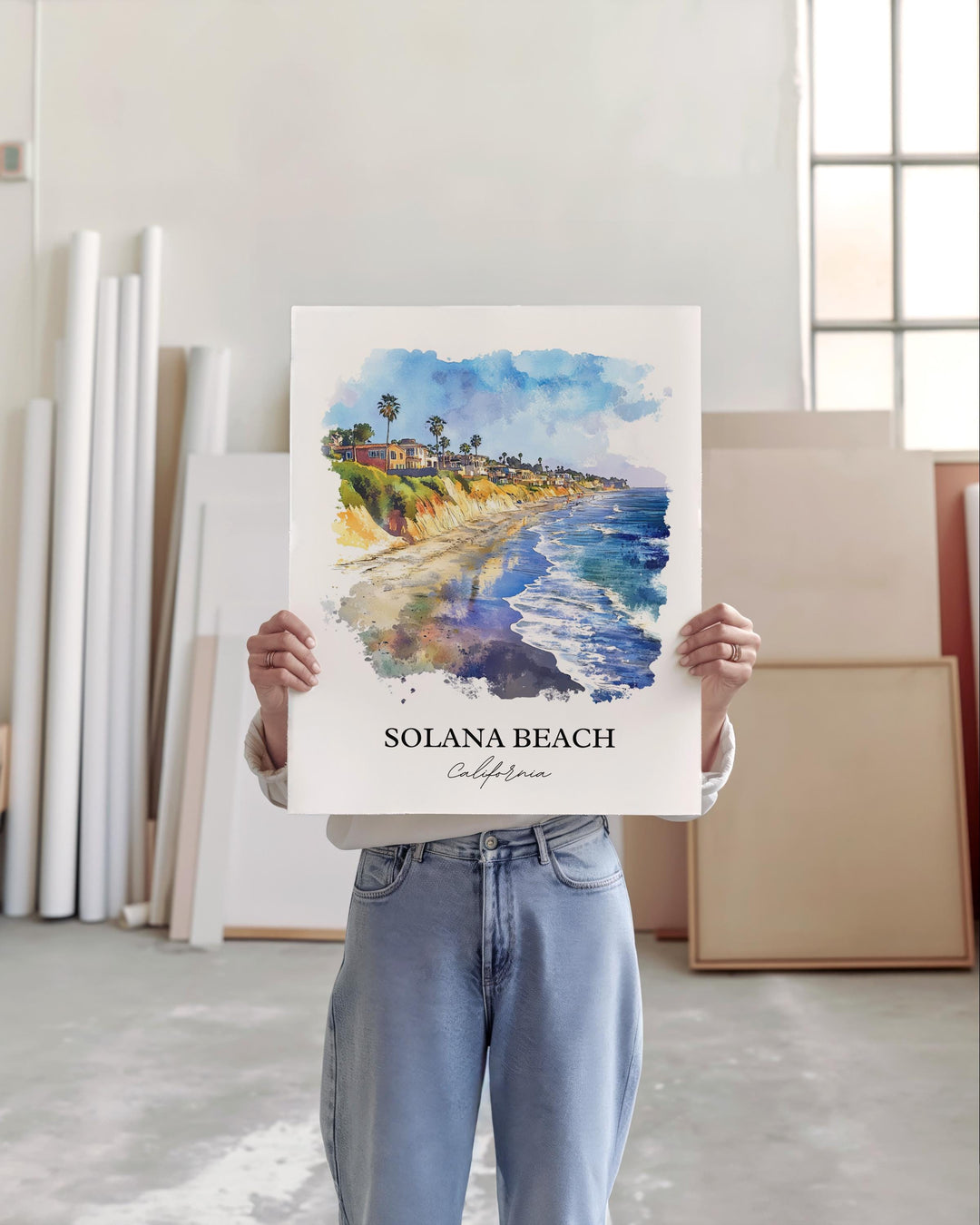 Solana Beach Wall Art, San Diego County Print, SoCal Watercolor Art, Solana Beach Gift, Travel Print, Travel Poster, Housewarming Gift