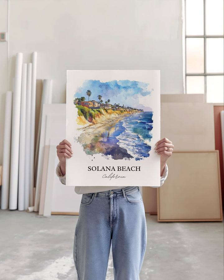 Solana Beach Wall Art, San Diego County Print, SoCal Watercolor Art, Solana Beach Gift, Travel Print, Travel Poster, Housewarming Gift