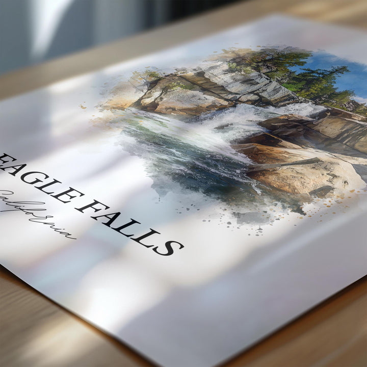 Eagle Falls Wall Art, South Lake Tahoe Print, Lake Tahoe Watercolor Art, Eagle Falls CA Gift, Travel Print, Travel Poster, Housewarming Gift