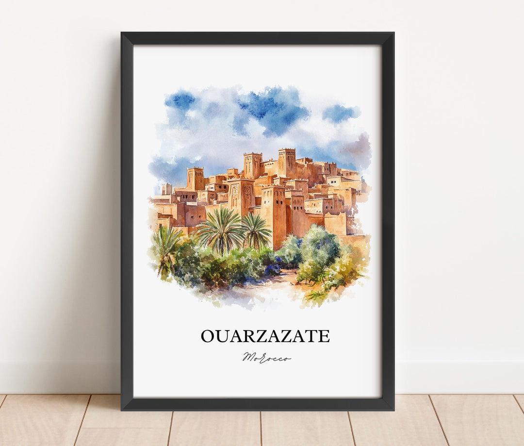 Ouarzazate Wall Art, High Atlas Mountains Print, Morocco Watercolor Art, Ouarzazate Gift, Travel Print, Travel Poster, Housewarming Gift