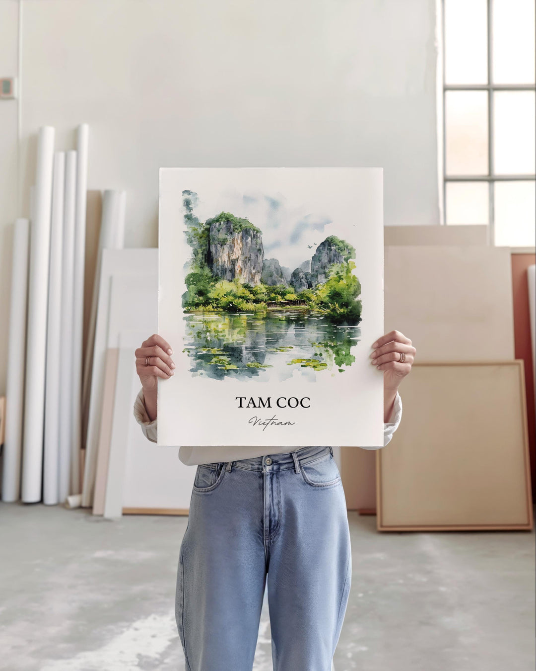 Tam Coc Wall Art, Ninh Bình Print, Vietnam Watercolor Art, Tam Coc Vietnam Gift, Travel Print, Travel Poster, Housewarming Gift