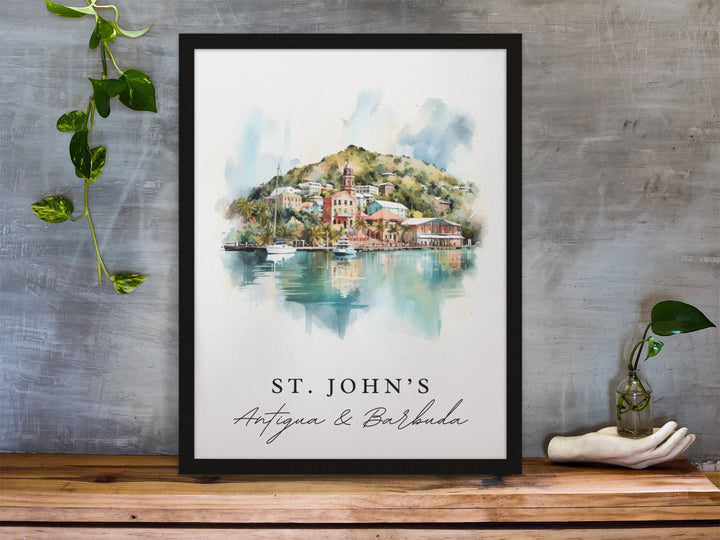 St Johns Antigua art - Antigua and Barbuda, St Johns poster, Antigua Barbuda Wedding gift, Birthday present, Custom Text, Personalized Gift