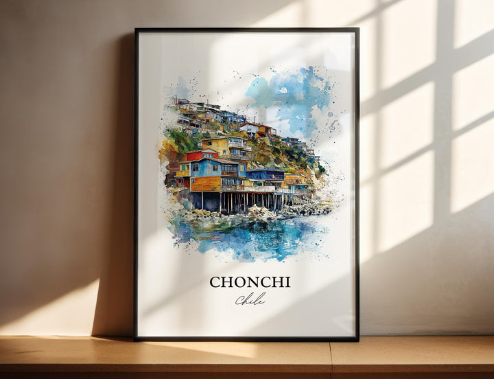 Chonchi Chile Wall Art, Chonchi Print, Chile Watercolor Art, Chonchi Chile Gift, Travel Print, Travel Poster, Housewarming Gift