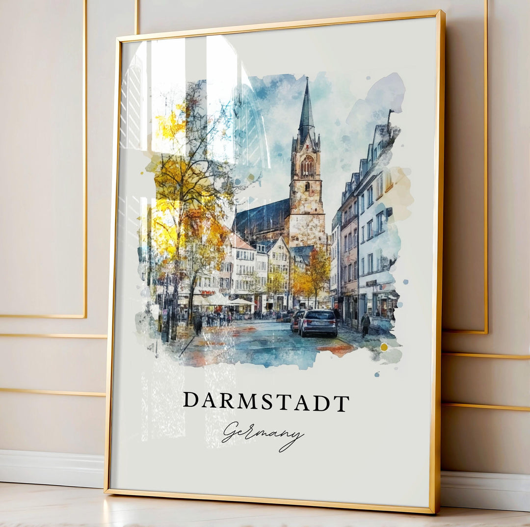 Darmstadt Germany Wall Art, Darmstadt Print, Frankfurt Watercolor Art, Dramstadt Gift,