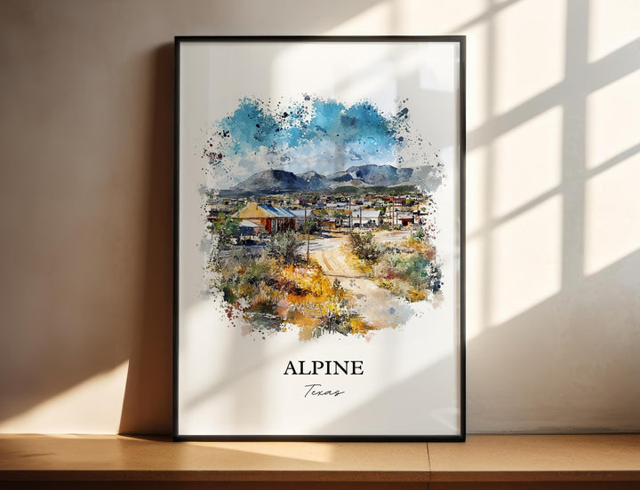 Alpine Texas Wall Art, Brewster County TX Print, Texas Watercolor Art, Alpine Texas Gift, Travel Print, Travel Poster, Housewarming Gift