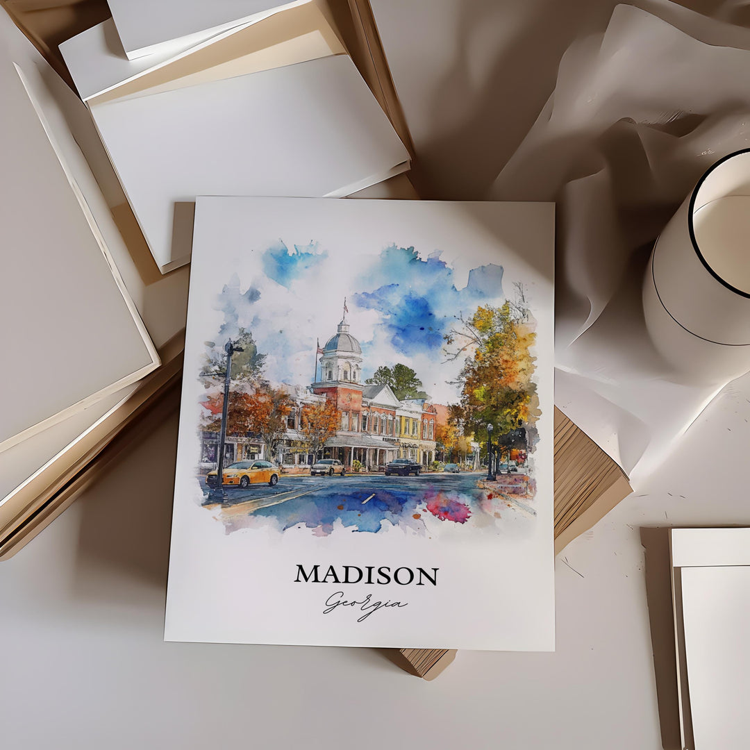 Madison, Georgia, USA – Watercolor Art Print