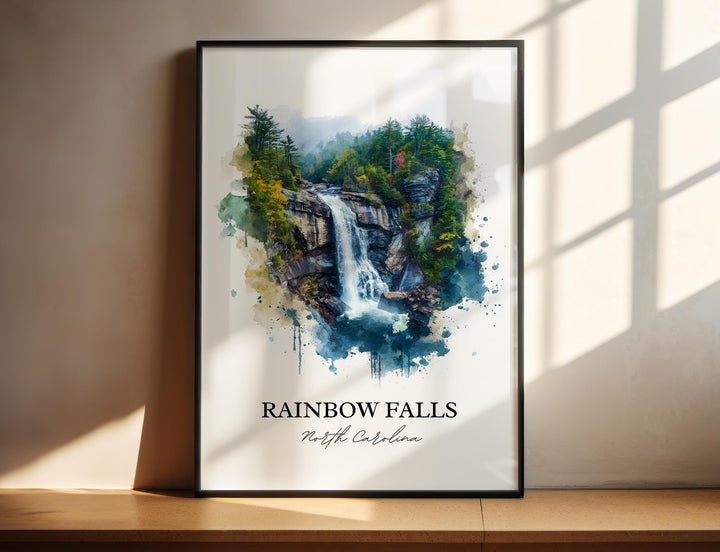 Rainbow Falls Wall Art, North Carolina Print, Rainbow Falls NC Artwork, Brevard Gift, Travel Print, Travel Poster, Housewarming Gift